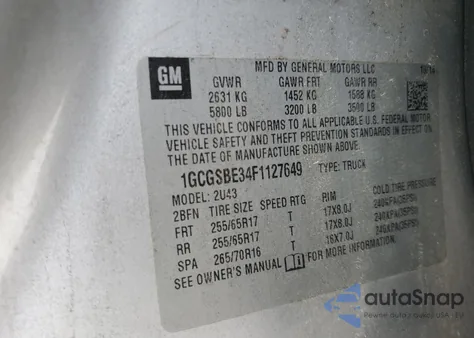 2015 Chevrolet Colorado Lt from USA, damaged, VIN 1GCGSBE34F1127649